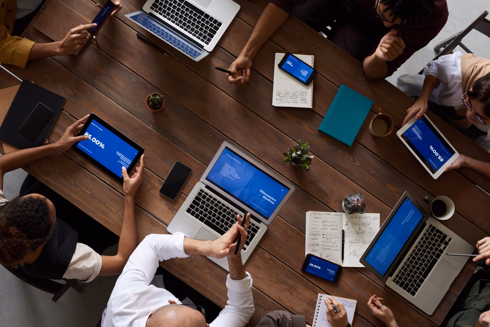 overhead shot people in meeting